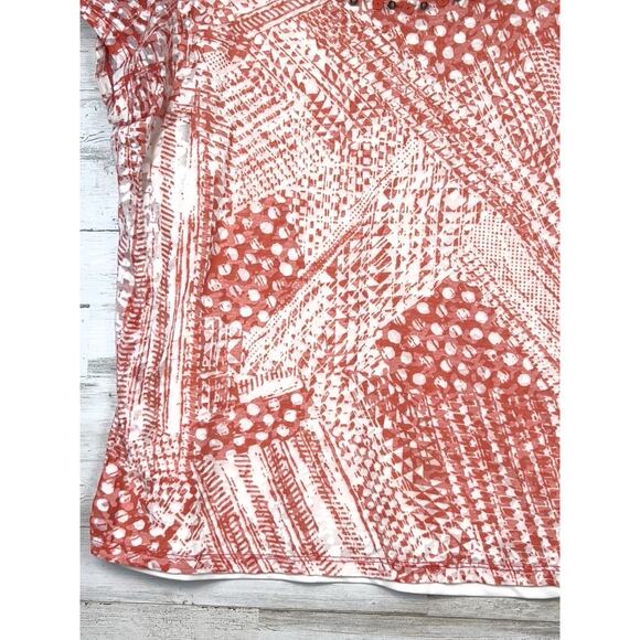 Ruby Rd Tank Lined Pullover Top Size L Orange and White Graphic Beaded Neckline - Picture 3 of 8